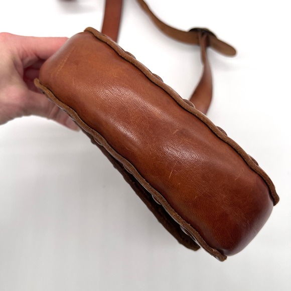 VINTAGE Leather Crossbody Bag Womens Small Brown Handmade Studs Jewels Stitched - Picture 6 of 12